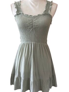 Sage Green Ruffled Smocked Sundress